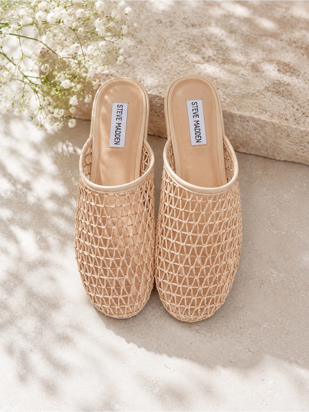Steve Madden Neutral Beige Woven Mules